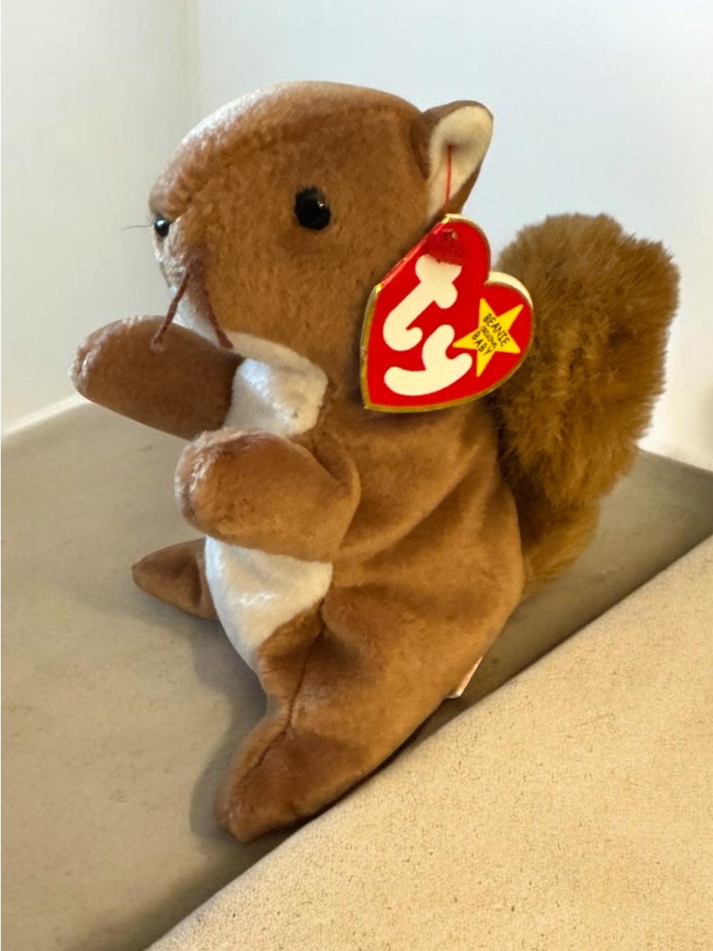 Ty Plush Squirrel in Brown and White with Ty Heart Tag